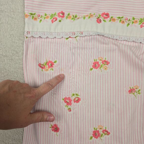 Vintage Cannon Monticello Floral Pillowcase Striped Pink White Cottagecore Lace - Picture 10 of 12